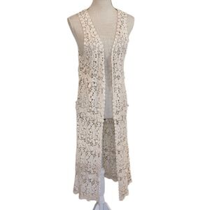 Landry Ivory crochet sleeveless cardigan/duster - OS  - NWT